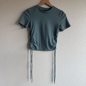 Zara blue short sleeve crop top adjustable sides size small